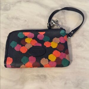 Fossil Black Multicolor Dot Zip Wristlet Wallet Clutch